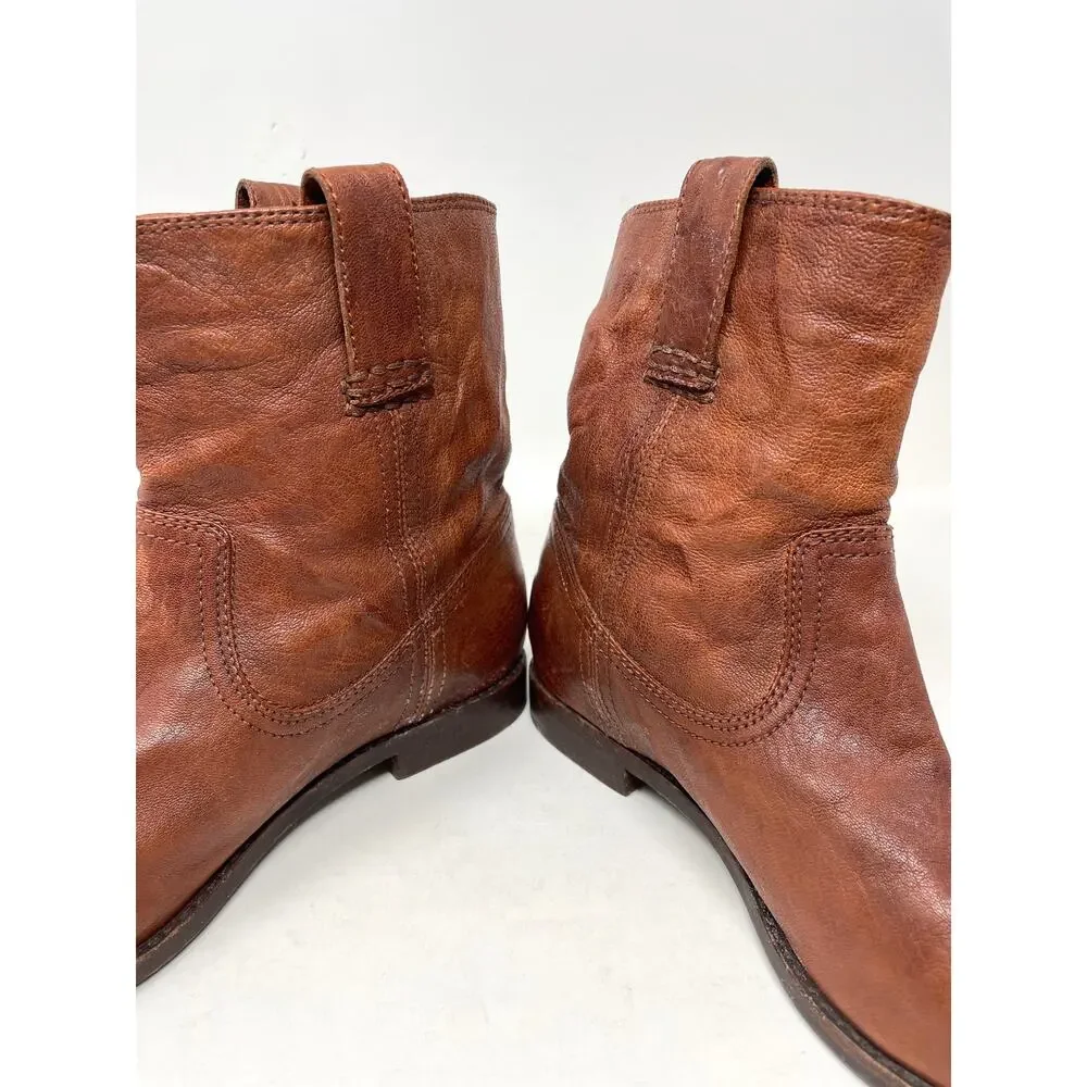 Frye Anna Shortie Ankle Western Rustic Short Fall Boots Cognac Brown womens 8